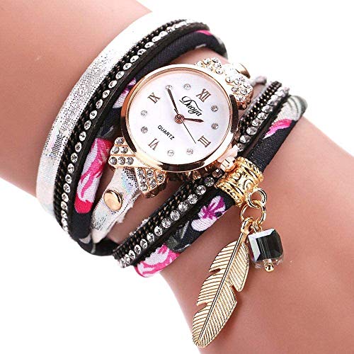 XinYiC - Reloj de pulsera de piel sintética con diseño floral para vestido de fiesta, cóctel (blanco)