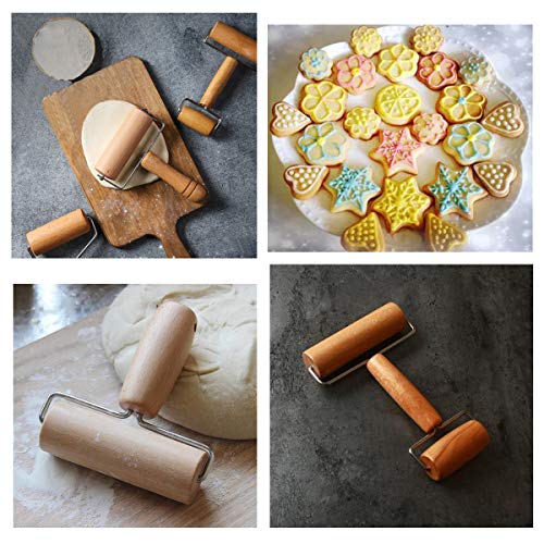 Xiuyer Rodillo de Madera con Mango, 2 Piezas Rodillos de Amasar Dough Rolling Pins Utensilios de Cocina para Hogar Reposteria Hornear Pasteles Pizzas Galletas(H-Forma & L-Forma)