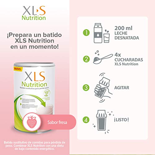 XLS Medical Nutrition Fresa + Shaker de regalo - Batido sustitutivo de comidas para perder peso - Ingredientes de origen natural - contiene todas las vitaminas del grupo B - Sin gluten - 400 g