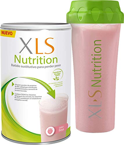 XLS Medical Nutrition Fresa + Shaker de regalo - Batido sustitutivo de comidas para perder peso - Ingredientes de origen natural - contiene todas las vitaminas del grupo B - Sin gluten - 400 g