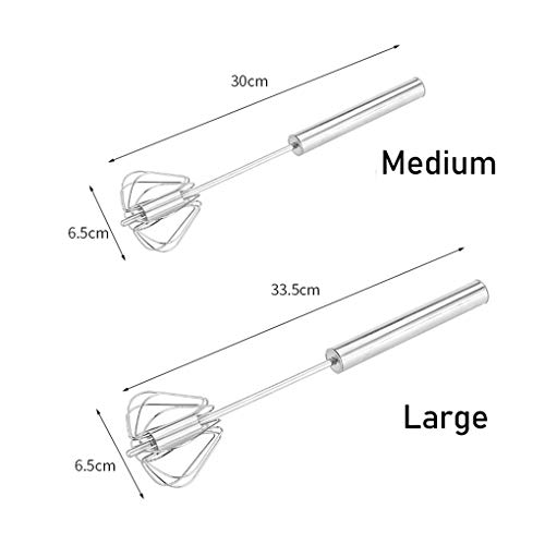 XPuing - Batidor de huevos semiautomático de acero inoxidable, color plateado, tamaño mediano, grande, prensado a mano, para cocina, hornear, restaurante, cocina y panadería L(33.5*6.5cm) plata