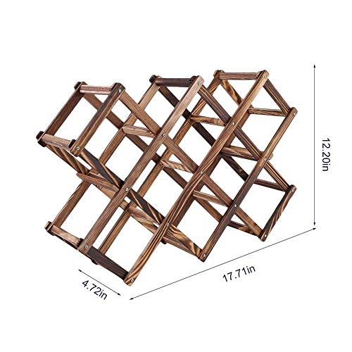 XQK - Botellero de madera con capacidad para 10 botellas, plegable, de madera natural, estante de almacenamiento para vino, para mostrar, decorativo, gabinete, bar