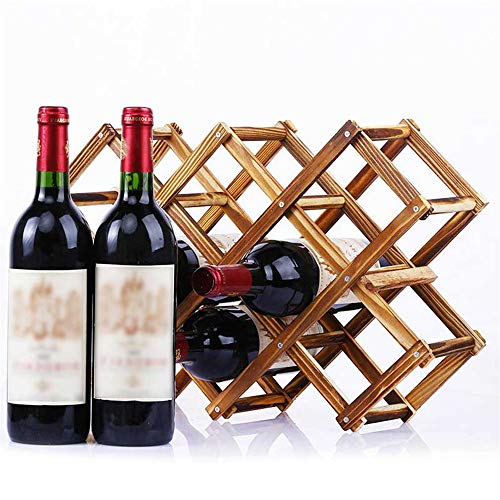 XQK - Botellero de madera con capacidad para 10 botellas, plegable, de madera natural, estante de almacenamiento para vino, para mostrar, decorativo, gabinete, bar