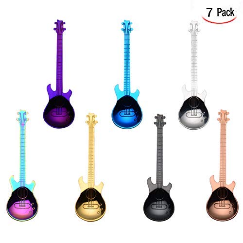 Xrten 7 Pcs Cucharas de Acero Inoxidable, Cucharitas de Café de Guitarra para Té, Postre, Helado, Aperitivos ect, 12cm