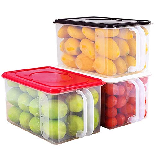 xxz Recipientes Transparentes de Almacenamiento para frigorífico, Organizador de frigorífico apilable con asa, para producir Alimentos, Frutas, Verduras, Carne, Pescado, 3 Piezas