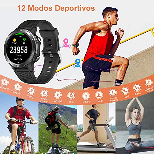 YAMAY Reloj Inteligente, Smartwatch Hombre 5ATM Impermeable con 12 Modos Deportivos Cronómetro Pulsómetro Pulsera Actividad Inteligente Smartwatch Android iOS para Xiaomi Huawei iPhoneTeléfono