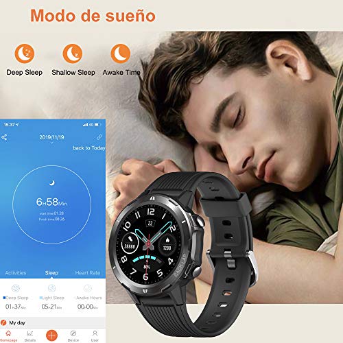 YAMAY Reloj Inteligente, Smartwatch Hombre 5ATM Impermeable con 12 Modos Deportivos Cronómetro Pulsómetro Pulsera Actividad Inteligente Smartwatch Android iOS para Xiaomi Huawei iPhoneTeléfono