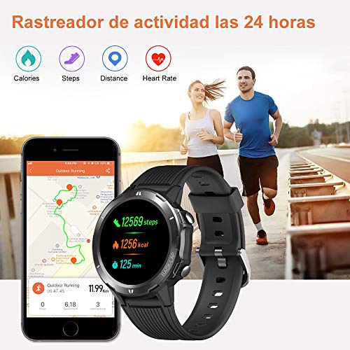 YAMAY Reloj Inteligente, Smartwatch Hombre 5ATM Impermeable con 12 Modos Deportivos Cronómetro Pulsómetro Pulsera Actividad Inteligente Smartwatch Android iOS para Xiaomi Huawei iPhoneTeléfono