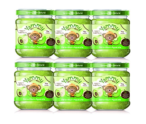 Yammy - Potito ecológico de frutas: Pera+Kiwi+Aguacate Pack 6 Unidades