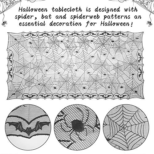 Yangfei 1pcs decoración para Halloween Mantel de halloween Cubierta de Mesa de Encaje Mantel Rectangular de Halloween, Telaraña de Decoración de Mesa Decoración de Fiesta de Halloween (122x244cm)