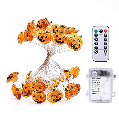 Yansh - Cadena de luces LED, 30 ledes, con mando a distancia, guirnalda de luces LED, calabaza, luces de Halloween, Navidad, Navidad, Pascua, jardines, casas, color amarillo