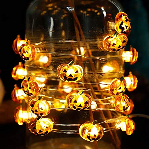 Yansh - Cadena de luces LED, 30 ledes, con mando a distancia, guirnalda de luces LED, calabaza, luces de Halloween, Navidad, Navidad, Pascua, jardines, casas, color amarillo