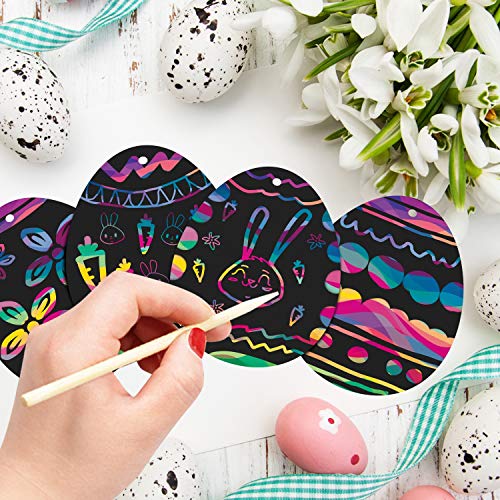 Yaomiao Papel de Rascar en Huevo de Pascua para Decoración de Fiesta de Cumpleaños Pascua con Herramienta de Rascar y Cinta Colorida(24 Pieces)