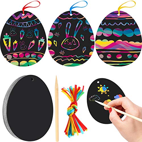 Yaomiao Papel de Rascar en Huevo de Pascua para Decoración de Fiesta de Cumpleaños Pascua con Herramienta de Rascar y Cinta Colorida(24 Pieces)