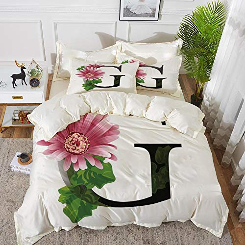 Yaoni Bedding Juego de Funda de Edredón - Letra G, Letra del Alfabeto con Flor de Gerbera floreciente y Fuent/Microfibra Funda de Nórdico y Fundas de Almohada - (Cama 200 x 200cm + Almohada 63X63cm)