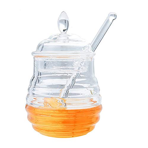 YaptheS Tarro de la Miel de la función Multi Panal Transparente Forma de la Botella de plástico con Botella batidora de inmersión Varilla agitadora Inicio Diseño Miel de Frutas portátil Jar Juice Jam