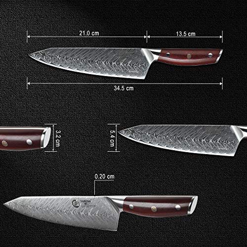 YARENH Cuchillos de Cocina Profesionales 20 cm - Cuchillo de Acero de japoneses Damasco & Mango de Madera Dalbergia,Cuchillo de Chef Profesional KTF-Serie