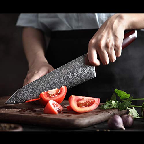 YARENH Cuchillos de Cocina Profesionales 20 cm - Cuchillo de Acero de japoneses Damasco & Mango de Madera Dalbergia,Cuchillo de Chef Profesional KTF-Serie