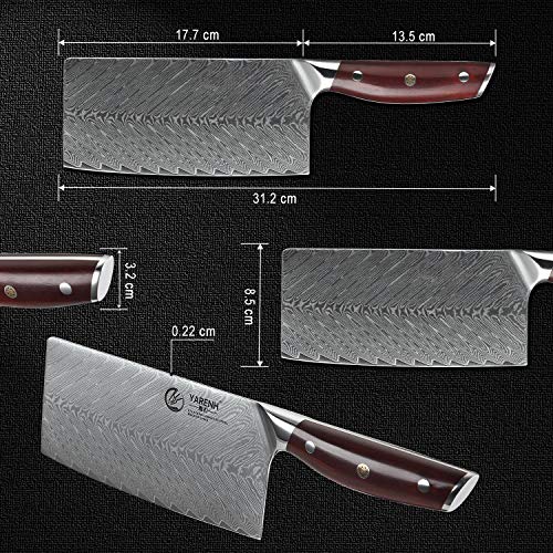 YARENH Hachas de Cocina Profesionales 17 cm - Cuchillos de Cocina de Acero de Japoneses Damasco & Mango de Madera Dalbergia,Cuchillo Cocina Profesional KTF-Serie