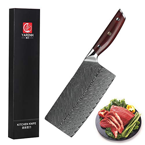 YARENH Hachas de Cocina Profesionales 17 cm - Cuchillos de Cocina de Acero de Japoneses Damasco & Mango de Madera Dalbergia,Cuchillo Cocina Profesional KTF-Serie