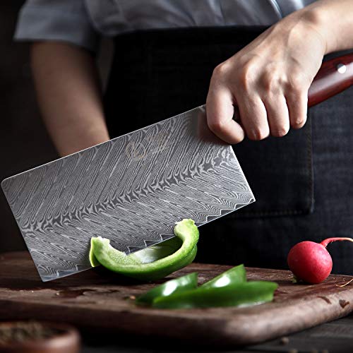 YARENH Hachas de Cocina Profesionales 17 cm - Cuchillos de Cocina de Acero de Japoneses Damasco & Mango de Madera Dalbergia,Cuchillo Cocina Profesional KTF-Serie