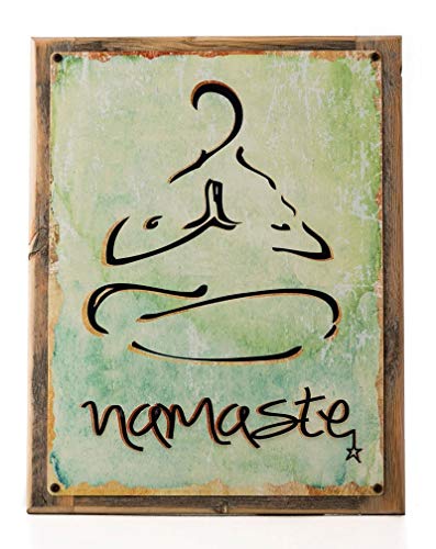 YASMINE HANCOCK Namaste Framed on Rustic Wood, Health and Wellbeing Placa de Metal Logotipo de la Lata Poster Arte de la Pared Club Bar decoración del hogar