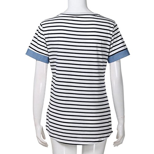 Yeamile Camiseta de Mujer Tops Negro Blusa de Verano Ocasionales Moda Tops de Manga Corta a Rayas Blusa Suelto Ropa de Dormir Camiseta (Blanco, S)