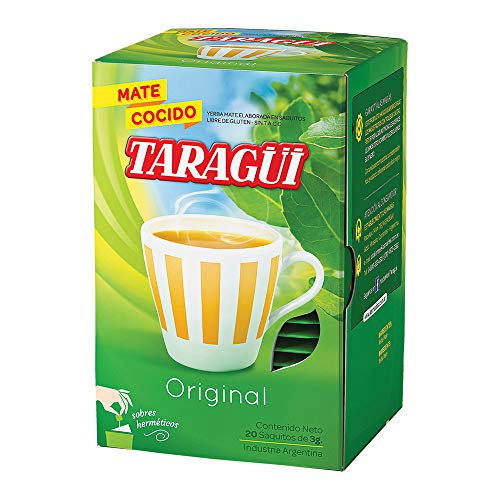 Yerba Mate Taragüi en saquitos 20 unidades. Esta infusión de yerba mate es una fuente natural de energía que estimula el esfuerzo intelectual y físico.