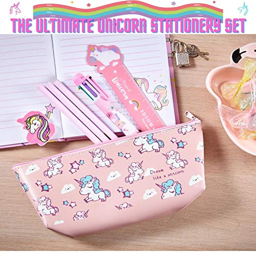 Yetech Set de papelería Unicornio-Cuaderno con Cerradura de Unicornio Regalo de cumpleaños de Navidad para niñas Edades 4 5 6 7 8 9 10 11