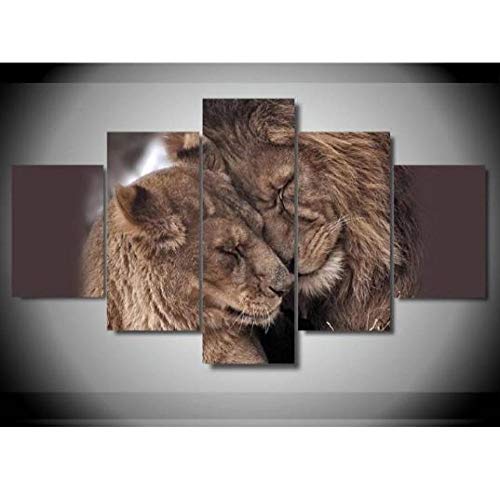 Yftnipl 5 Piezas De Pared Fotos Cuadros En Lienzo Pareja Animal León Lonas De Hd Imprimir Modern Artwork Decoración De Arte De Pared Living Room