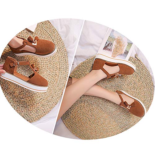 YFWJD Sandalias Punta Cerrada Cuero para Mujer Sandalias de Verano de Cuero Cómodos de Planas Cómodos Casual Mocasines Loafers Moda Zapatos Plano Verano Sandalias,Brown 1,38