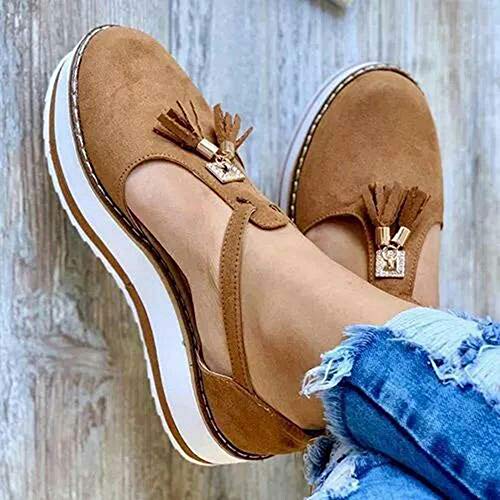 YFWJD Sandalias Punta Cerrada Cuero para Mujer Sandalias de Verano de Cuero Cómodos de Planas Cómodos Casual Mocasines Loafers Moda Zapatos Plano Verano Sandalias,Brown 1,38