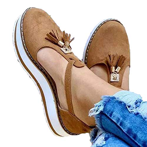 YFWJD Sandalias Punta Cerrada Cuero para Mujer Sandalias de Verano de Cuero Cómodos de Planas Cómodos Casual Mocasines Loafers Moda Zapatos Plano Verano Sandalias,Brown 1,38