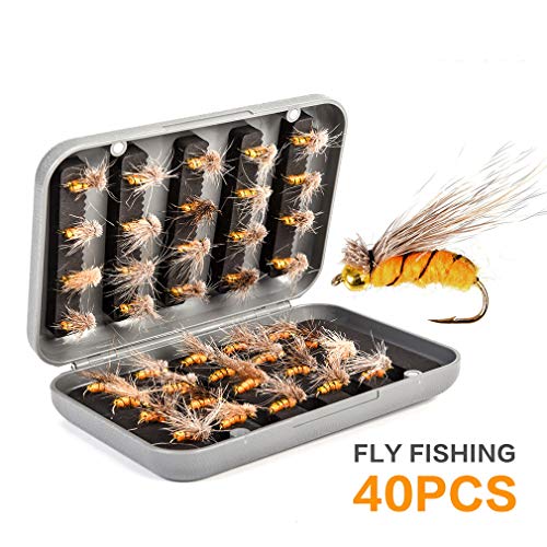 YGMX Ángel del Vuelo Set Señuelo Señuelos De Pesca De La Trucha Señuelo De La Mosca La Pesca con Mosca Anzuelo Leucomas Bass Pesca De La Trucha Bacalao Aparejos De Pesca,40PCS