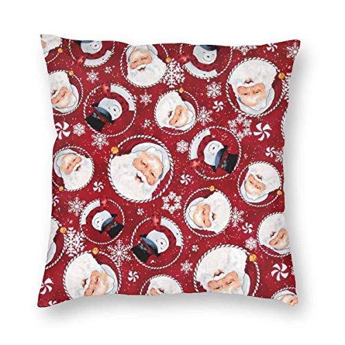 YHKC Happy Santas Snowmen Navidad decoración del hogar funda de almohada, funda de almohada decorativa cuadrada de felpa suave y liviana, funda de cojín de 18 x 18 pulgadas, embutidora, lavable a máqu