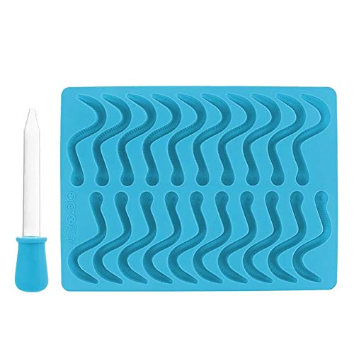 YILANS Moldes de Silicona para Dulces Blandos, bandejas para Cubitos de Hielo 20 lombrices de celosía con Forma para Hornear Horno de Chocolate para Dulces Horno para niños Gotero Aspiración,Blue