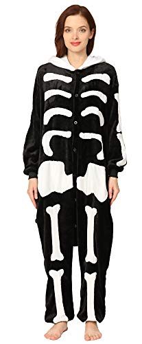 Yimidear® Unisex Cálido Pijamas para Adultos Cosplay Animales de Vestuario Ropa de Dormir Halloween y Navidad(M, Hueso)