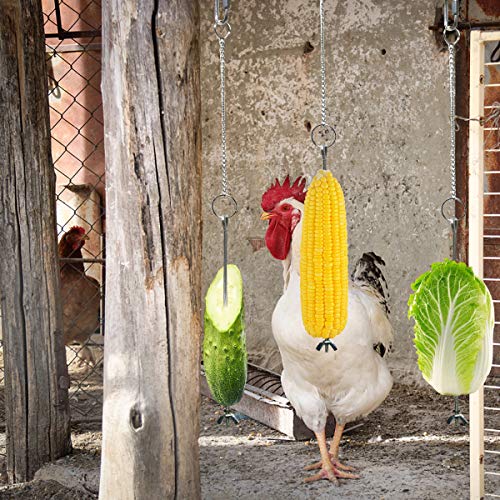 Yinuoday 2 Piezas de Juguetes para Gallinas Juguetes para Picotear Gallinas Accesorios de Gallinero de Acero Inoxidable con Cadena Colgante Y Gancho para Colgar Verduras Alimentador de