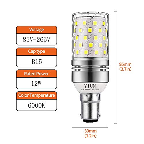 Yiun B15 LED Corn Bulbs12W, Equivalente 100W incandescente, 1200LM, blanco frío 6000K Bulbs de la lámpara LED, decorativo Candle Base B15, la lámpara no regulables LED, paquete de 4