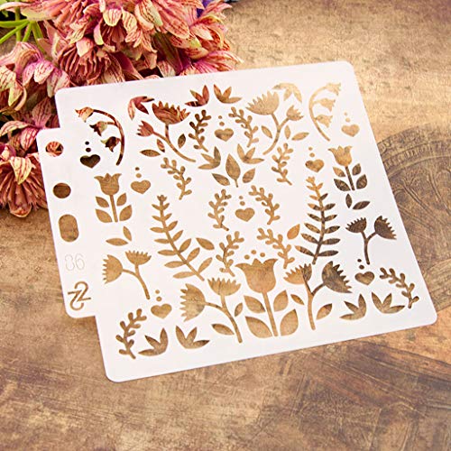 Yiwann Plantillas de bricolaje, diseño de flores de pájaro para pintar álbumes de recortes, tarjetas, pintura de aerógrafo, álbumes de recortes, manualidades, regalo reutilizable 86