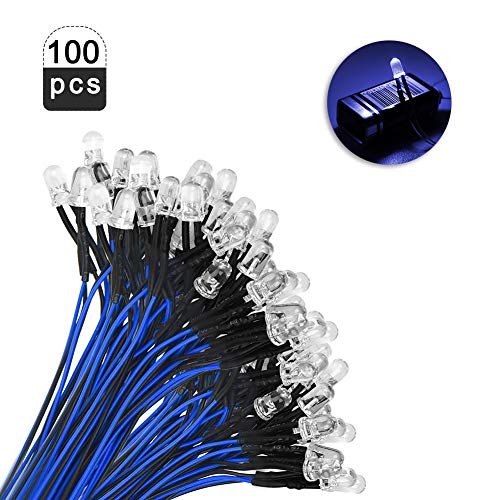 YIXISI 100pcs Ultra Brillante 12V Luces LED de Diodo Pre Cableado, LED precableado Redonda Bulbo lámpara para DIY Coche Barco Juguetes Partes (Azul)