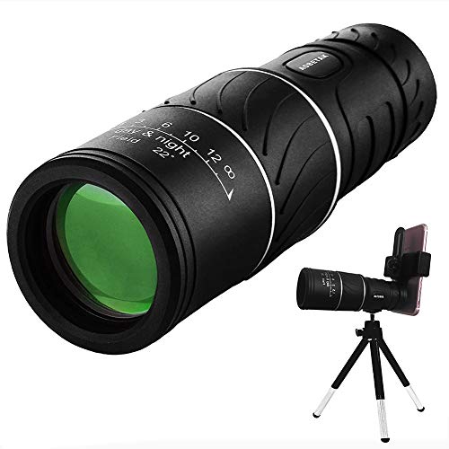 Yiyu 16 X 52 Telescopio Monocular HD Móviles Al por Menor Mini Monocular Prismáticos con El Adaptador Y El Trípode, Visión Nocturna Impermeable Alcance Telescopio Zoom x (Color : Black)