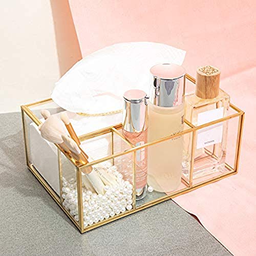 Yiyu Maquillaje Organizador de Belleza Organizador Bandeja de Oro portaescobillas joyería, cosmética Vidrio, Bandeja Decorativa Clara x (Color : Gold)