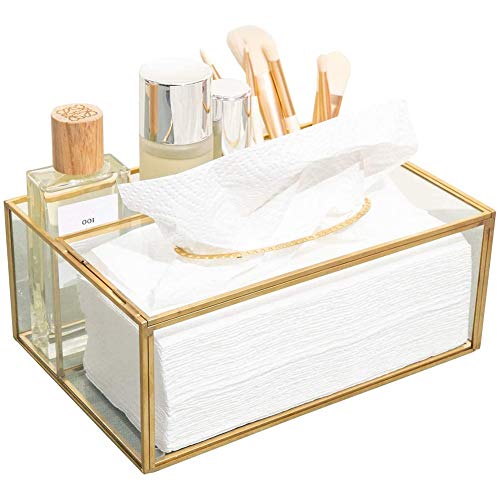 Yiyu Maquillaje Organizador de Belleza Organizador Bandeja de Oro portaescobillas joyería, cosmética Vidrio, Bandeja Decorativa Clara x (Color : Gold)