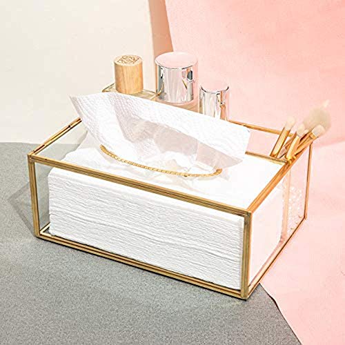 Yiyu Maquillaje Organizador de Belleza Organizador Bandeja de Oro portaescobillas joyería, cosmética Vidrio, Bandeja Decorativa Clara x (Color : Gold)