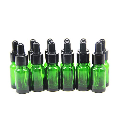 Yizhao Verde Frasco Cuentagotas Cristal 5ml, Botellas Cuentagotas con [Pipeta Cuentagotas Cristal], para Aceite Esencial, Masaje,Fragancia, Aromaterapia, Laboratorio, E-Líquidos - 12Pcs