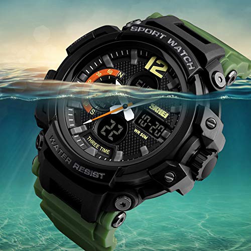 YK WATCH Moda Reloj electrónico Deportivo Comercio Exterior Fuente Luminosa Impermeable para Hombres Tres Veces,Green