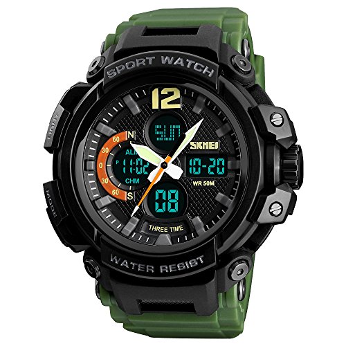 YK WATCH Moda Reloj electrónico Deportivo Comercio Exterior Fuente Luminosa Impermeable para Hombres Tres Veces,Green