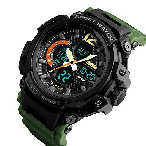 YK WATCH Moda Reloj electrónico Deportivo Comercio Exterior Fuente Luminosa Impermeable para Hombres Tres Veces,Green