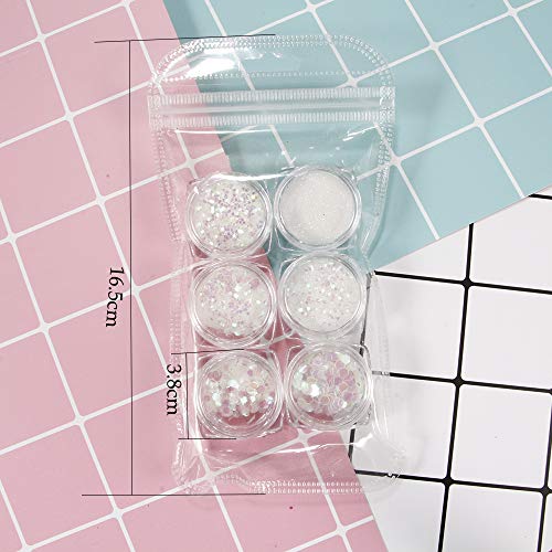 YOFASEN 6 piezas de Purpurina de Cara de Brillo Grueso - Decoración de Arte de Uñas Glitter Crafts Lentejuela Conjunto Mixto Mejilla Maquillaje de Labios DIY Decoración, Blanco